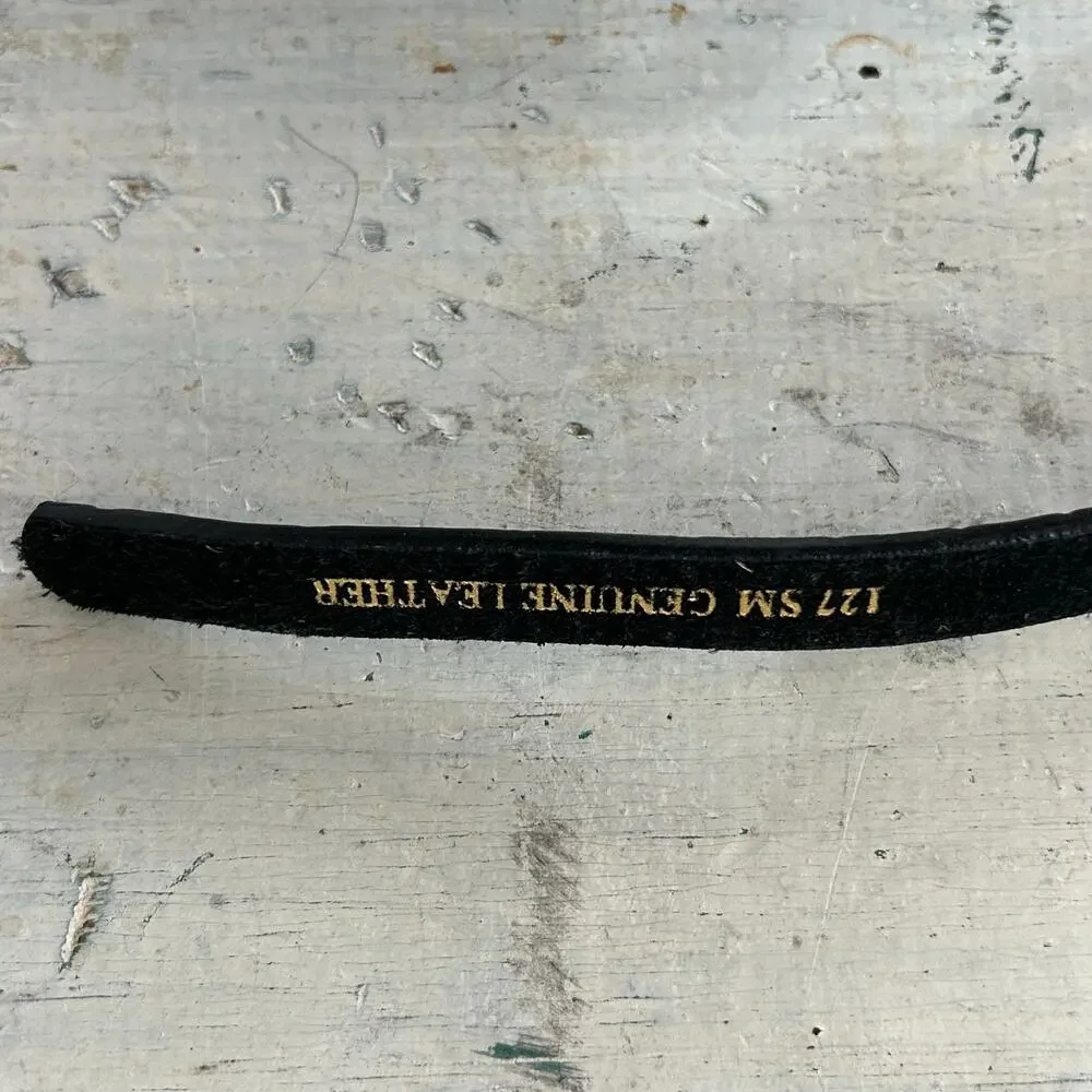 Vintage Black Beaded & Croc Embossed leather Skinny Belt fairy western glam 34